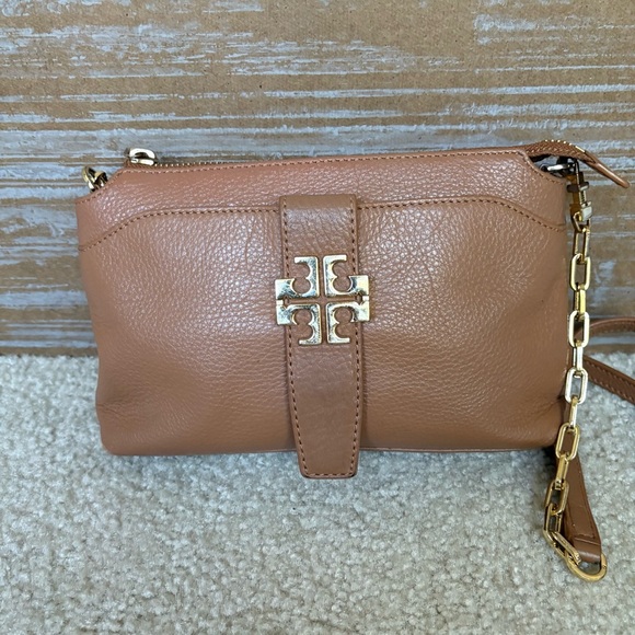 Tory Burch Meyer Leather Crossbody Bag Brown Preppy Classic Casual Gold Hardware - Picture 7 of 12